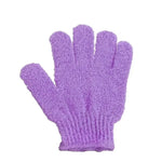 gants bain exfoliants doux microfibre violet rose jaune bleu vert
