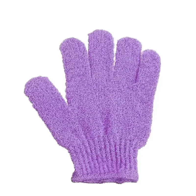 gants bain exfoliants doux microfibre violet rose jaune bleu vert