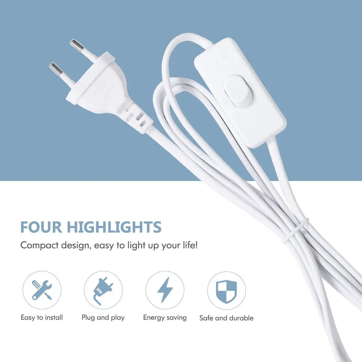 support lampe blanc moderne interrupteur E27 câble 180cm prise included