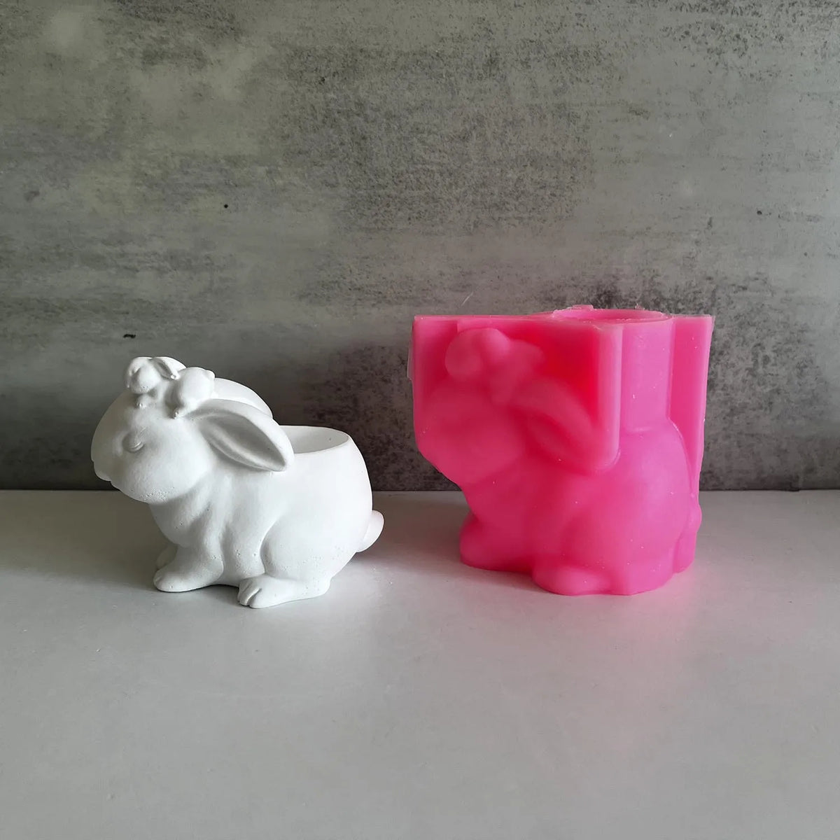 cache pot forme lapin blanc rose moderne plâtre ciment bricolage décoration fleur intérieur unique