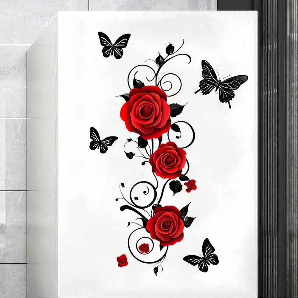 sticker mural floral roses papillons deco chambre adhésif vinyle moderne 30x59cm