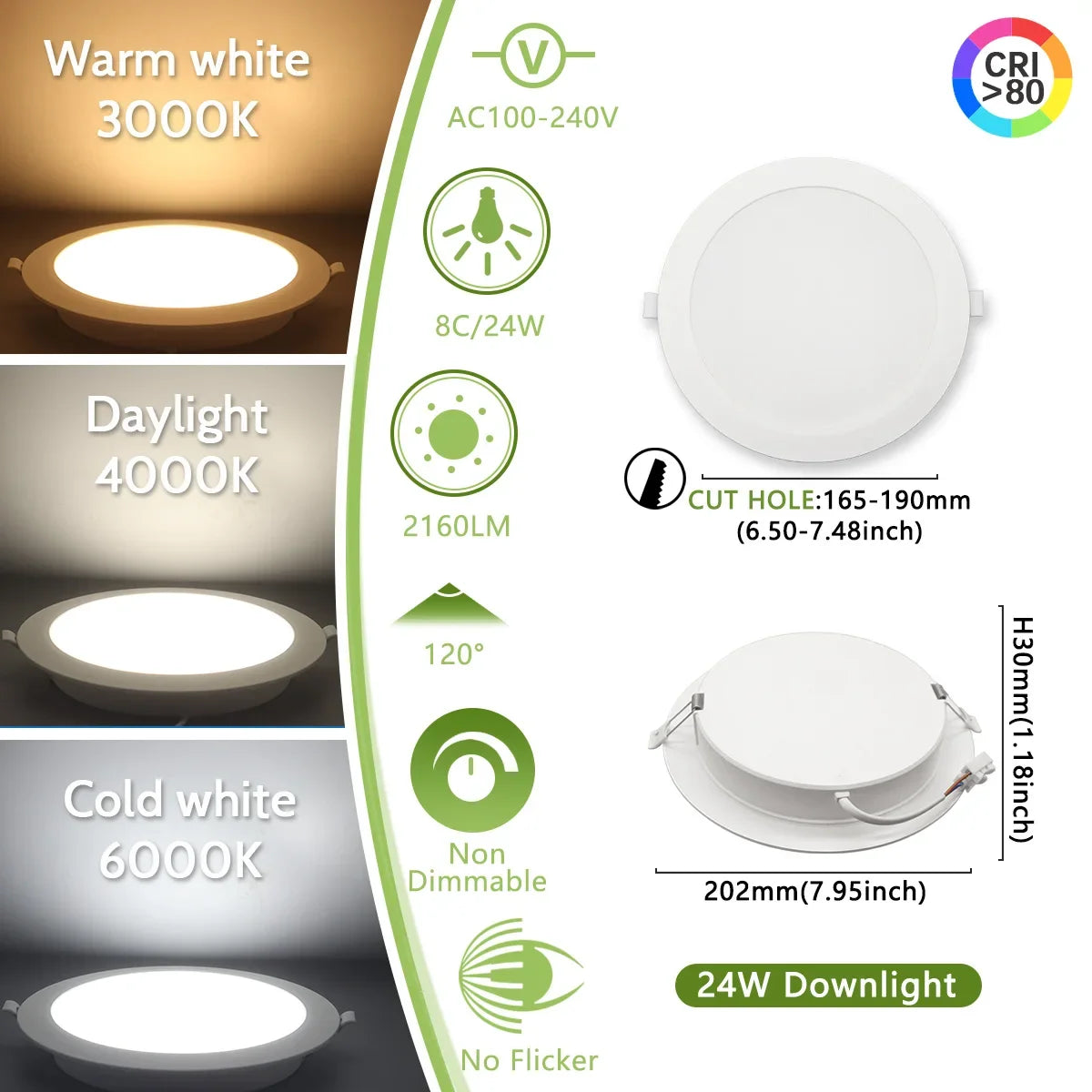 downlights led 10w 14w 17w 20w 24w 6w 3000k 4000k 6000k blanc moderne
