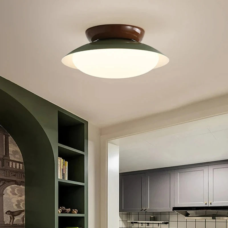 luminaire led moderne vert olive marron blanc crème minimaliste opaque fixé base métal éclairage