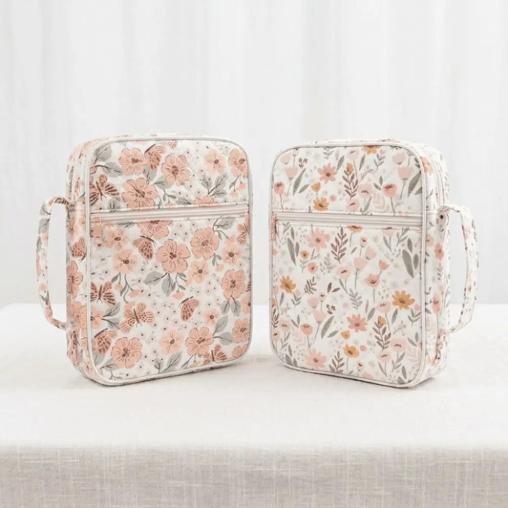 sac main réutilisable coton fleurs moderne poignée détachable blanc rose vert jaune bleu élégant