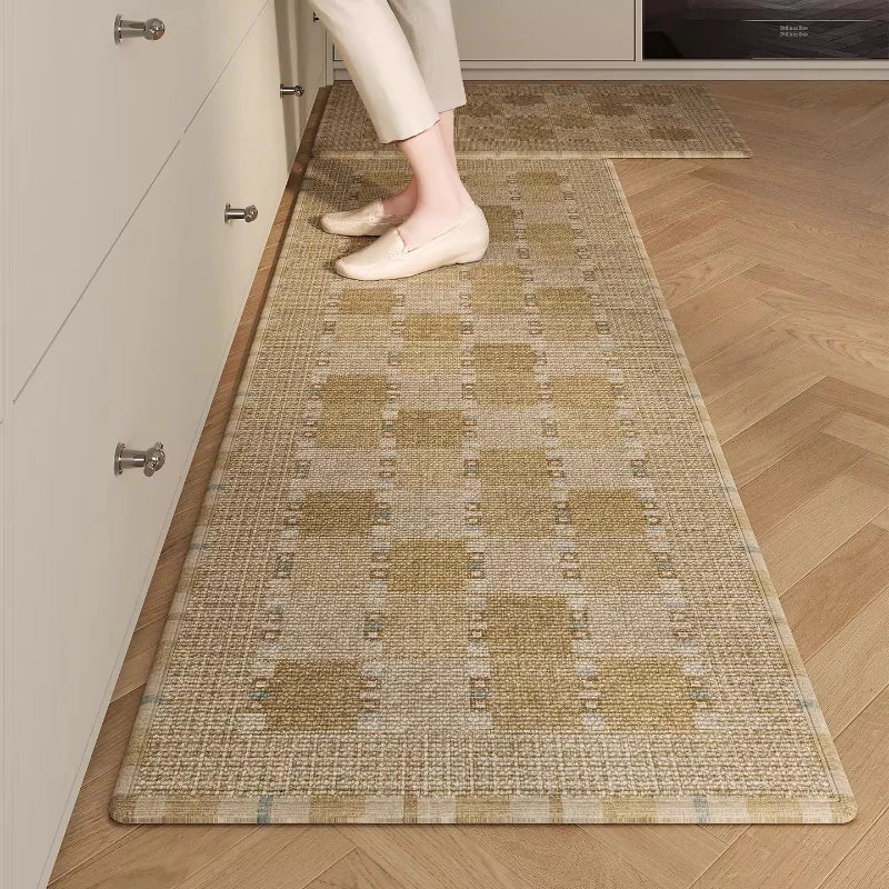 tapis carreaux géométriques moderne beige marron clair imperméable antidérapant