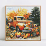 tableau brodé paysage automnal camion citrouilles feuilles d'érable 11CT 14CT toile coton broderie