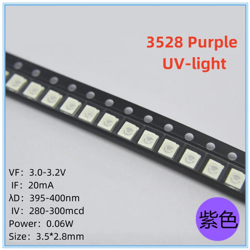 Diodes led smd 3528 blanc jaune rouge rose violet bleu vert 1210 pièces électronique