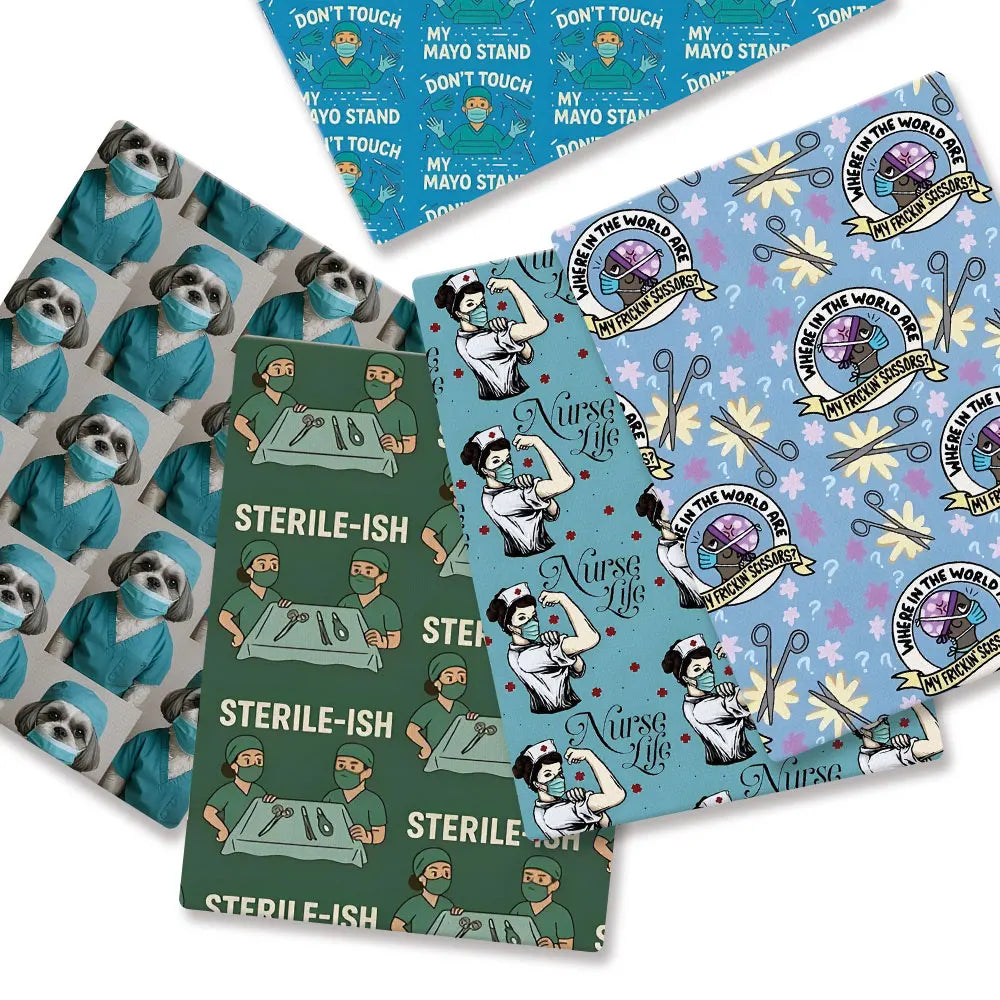 serviette bain coton motif médecin infirmier chien humour bleu vert rose gris