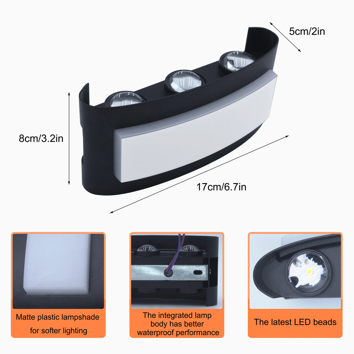 lampe murale led moderne noire ip55 résistante alimentation 110v 220v 7w 9w 11w
