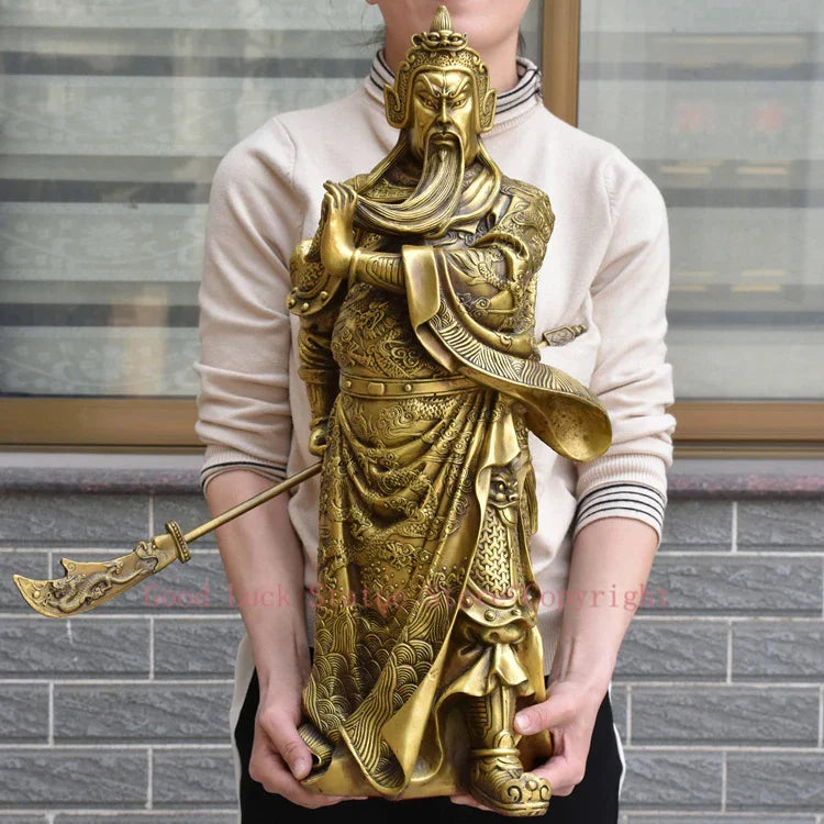statue or chinoise feng shui personnage armure dragon motifs floraux traditionnels asiatiques