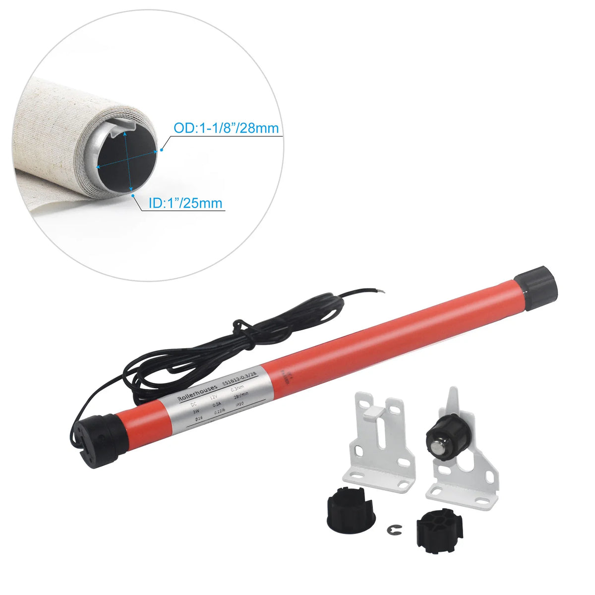 moteur store roulant rouge moderne 25mm 28mm interrupteur câble adaptateurs fixations