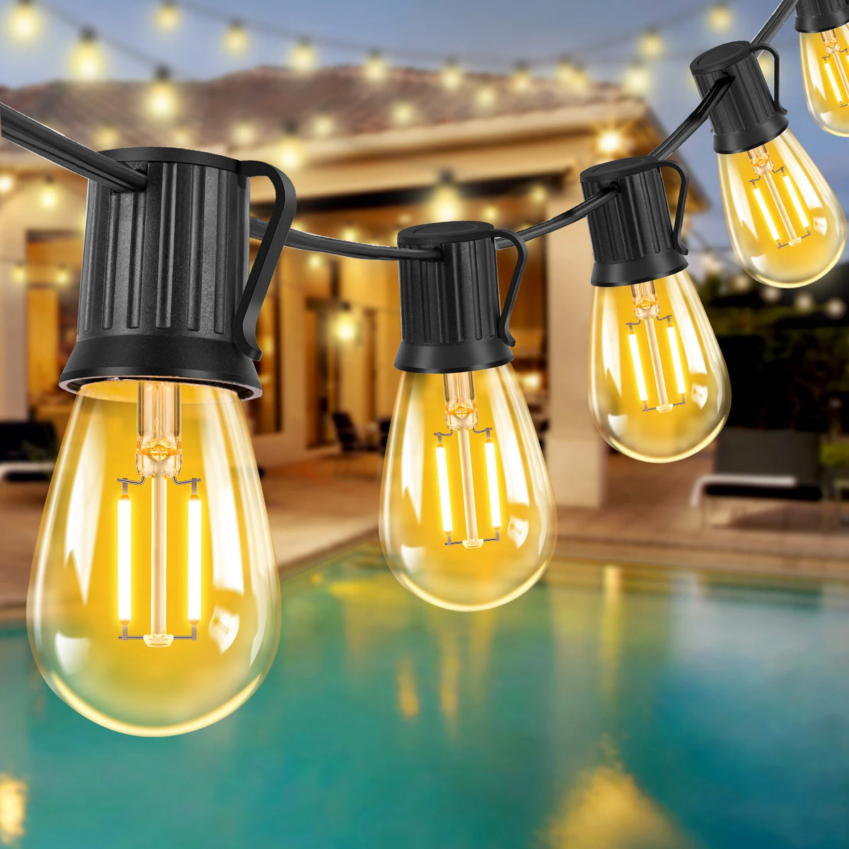 guirlande lumineuse led dorée 15 ampoules 15m clips noirs moderne vintage imperméable 220v