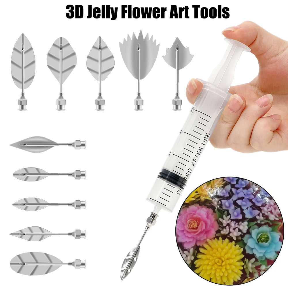 outils décorateurs desserts seringue feuilles plastique transparent graduations embouts métal argenté fleurs gelée