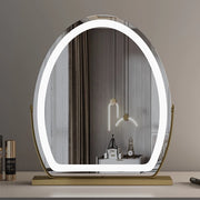 miroir coiffeuse led ovoïde modes lumineux contrôle tactile or blanc gris élégant lentille x15
