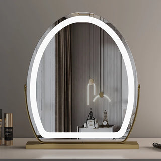 miroir coiffeuse led ovoïde modes lumineux contrôle tactile or blanc gris élégant lentille x15