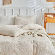 housses couette crème motif bohème texturée microfibre ensemble lit oreillers(franges)