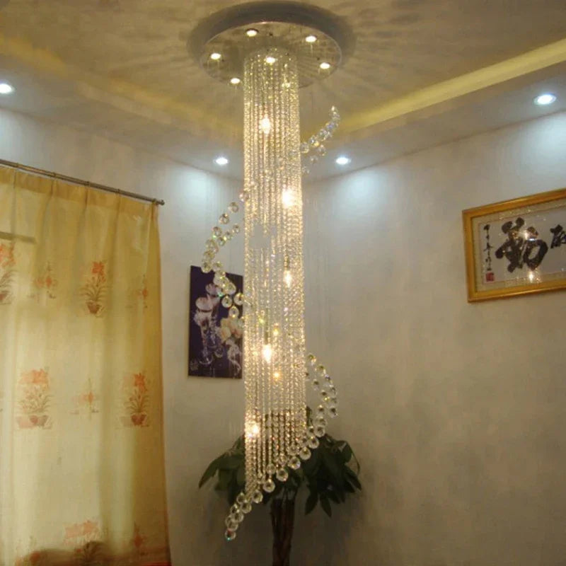 lustre moderne transparent cristal spirale élégant salle salon lumière designinox