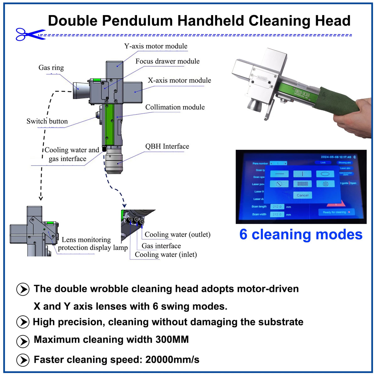 machine nettoyage laser industrielle écran tactile roulettes protections diverse langues