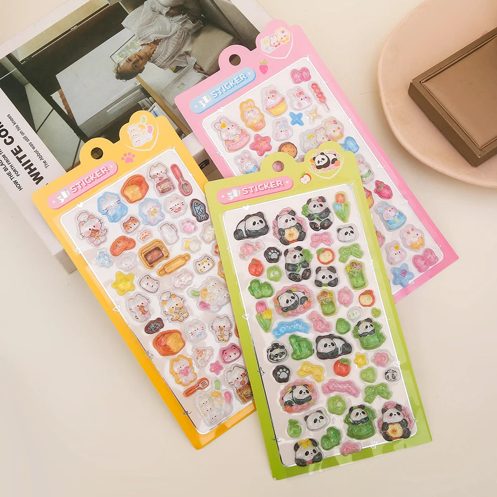 sticker 3d animaux mignons cartoon violet bleu rose vert clip