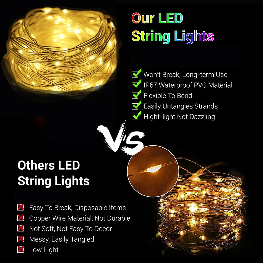 guirlande lumineuse led dorée blanc moderne 10m 20m adaptateur usb decoration noel mariage