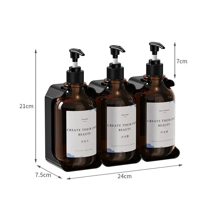 distributeur savon mural rechargeable sans poinçonnage moderne transparent noir étiquette blanche main shampoing gel