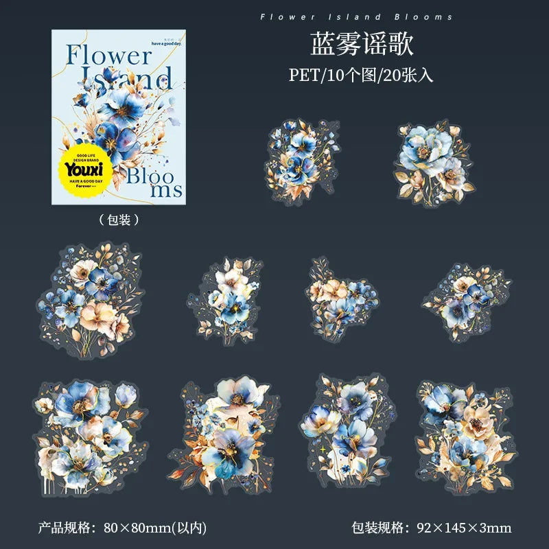 sticker fleur vintage blanc bleu floral manuel papier opacité 145 95mm