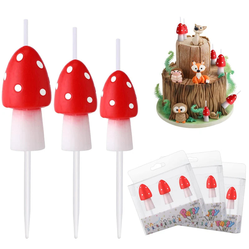 bougies champignons rouge blanches points motif forêt enchantée décorative festive rustic naturelle