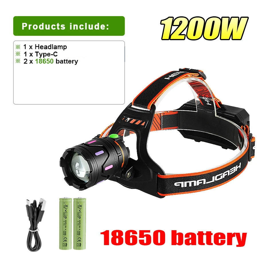 lampe frontale led rechargeable tactique hiking camping 180° bande élastique usb