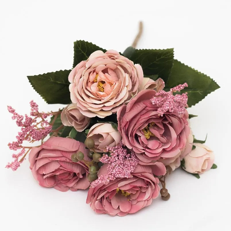 bouquet fleurs artificielles soie roses pivoines decoration mariage anniversaire intérieur blanc rouge violet orange