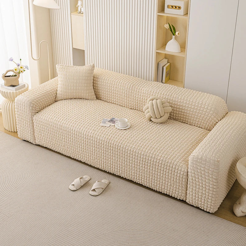 housse canapé universelle polyester spandex beige texture moderne fixations protection taches