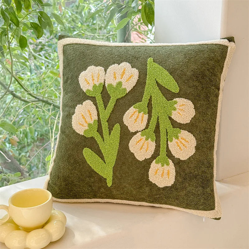 coussins décoratifs brodés motifs floraux 45x45cm polyester adhésifs traditionnels