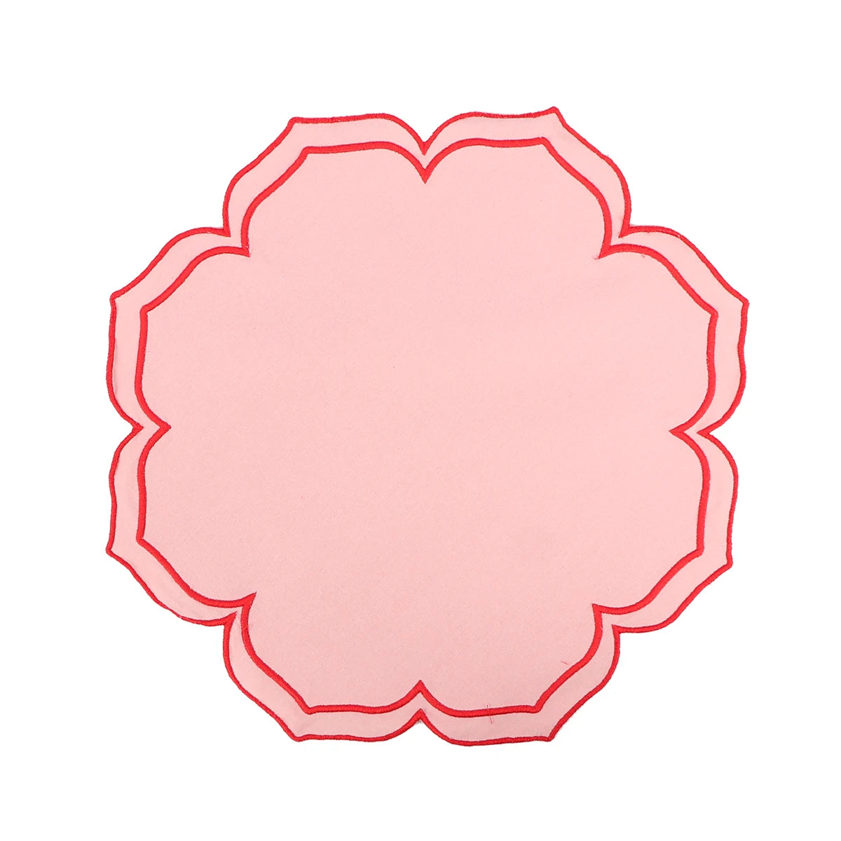 serviettes table carrées coton lin brodé motif floral rose clair vert classiques