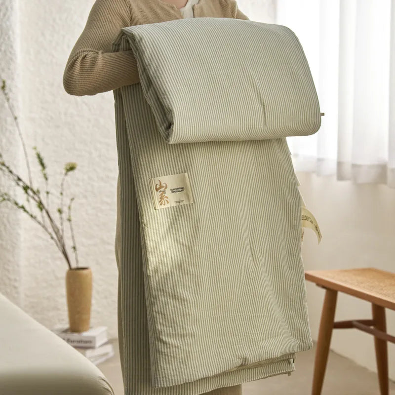 couette été coton 100% rayée beige verte simple nordique 150x200cm 200x230cm lavable