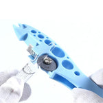 outil débouchage bouteilles bleu rose blanc texture caoutchouc perforations ergonomique vis interchangeable