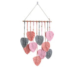 décoration murale boho feuilles macramé vert rose blanc coton polyester 40x90cm crochet
