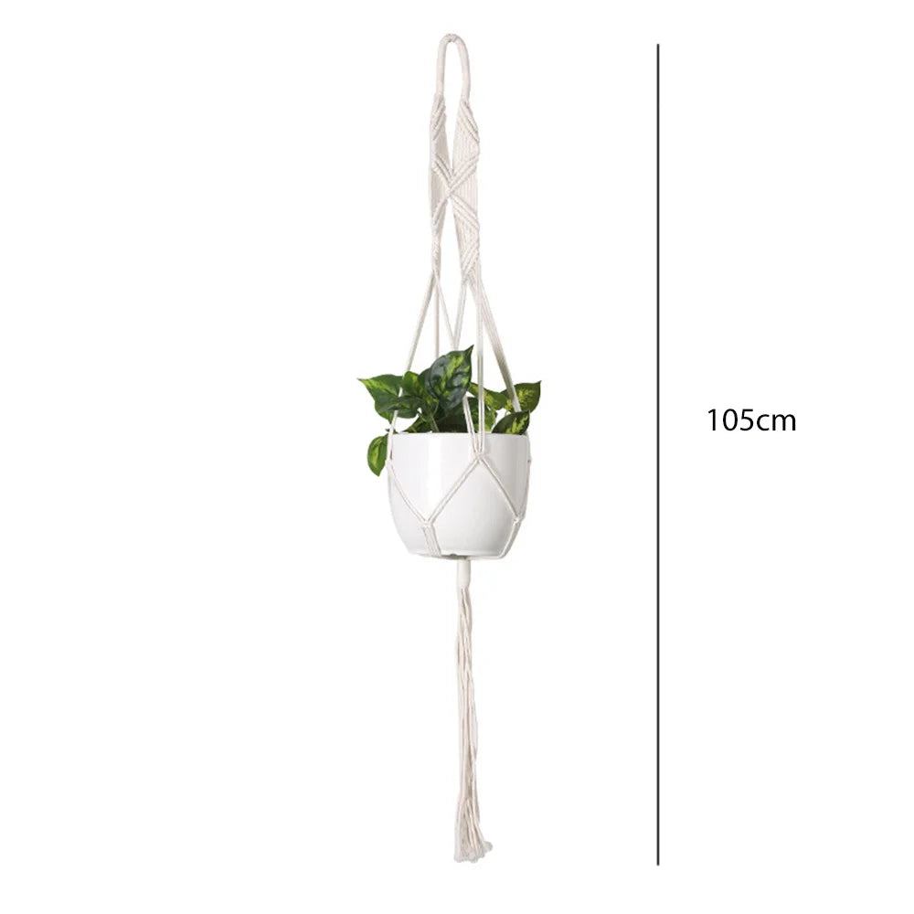 panier suspendu macramé motif géométrique boho chic couleur beige plante incluse fixations decoration maison