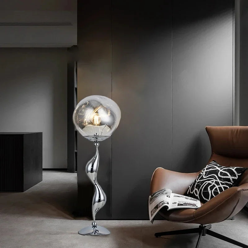lampe sol moderne ondulé argenté luminaire intérieur décoratif led salon chambre