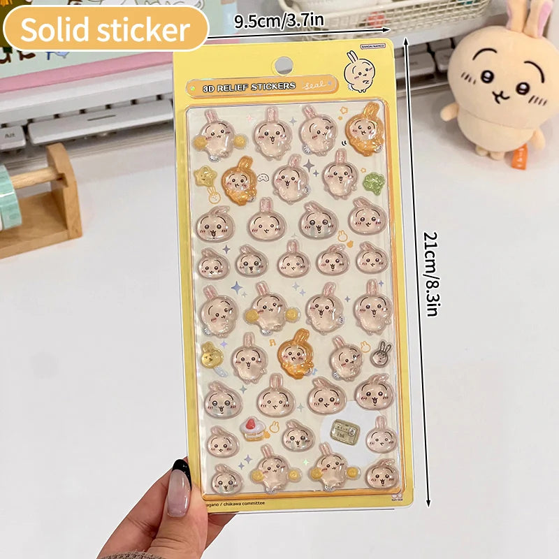 stickers 3d kawaii animaux mignons lapins chats blanc beige bleu rose vert clair jaune