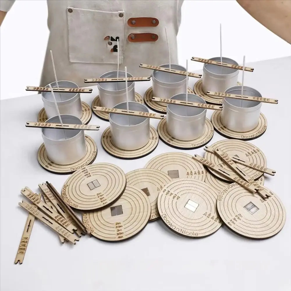 outil centrage mèche support bougie bois naturel graduations diy artisanal minimaliste kit fabrication