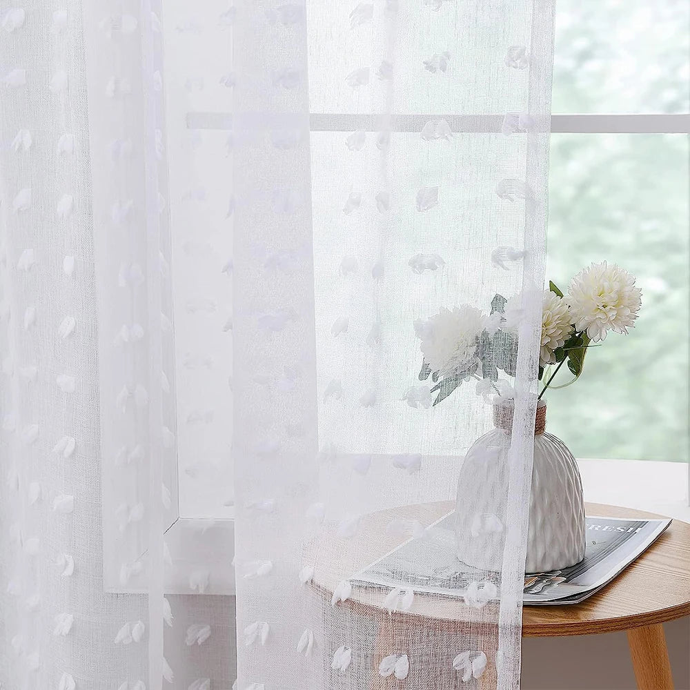 rideau blanc moderne polyester translucide motifs fleurs 1pc chambre salon