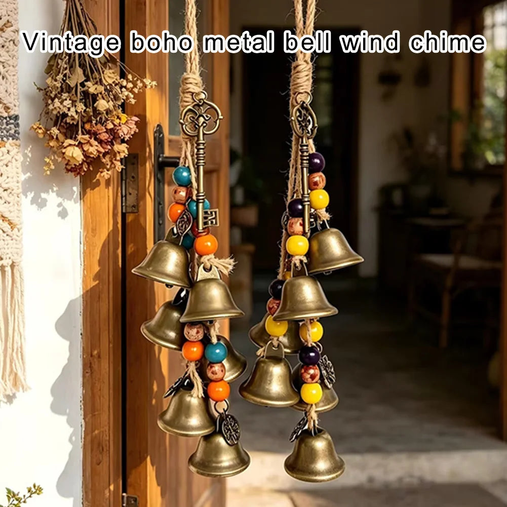 cloche vent vintage boho dorée cloches colorées pendentif pentagrammeextérieur intérieur ornement porte jardindecoration métal