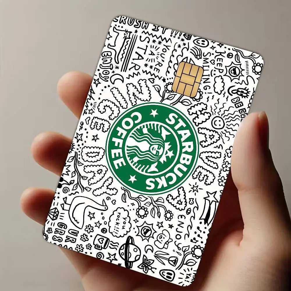 autocollant protection carte bancaire logo starbucks motif graphique moderne waterproof réutilisable