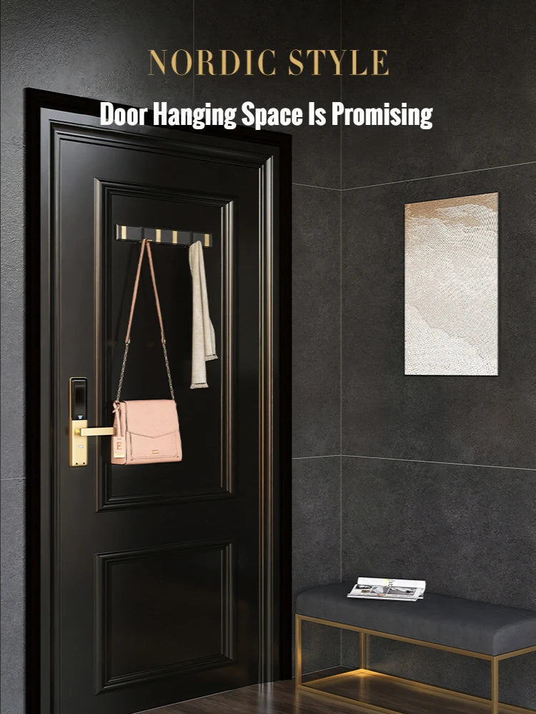 porte sacs vêtements moderne noir doré vis fixés élégants accessoires rangement mur pliant