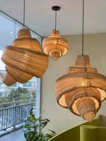 lampe suspendue tissu spirale moderne lumière chaude blanc beige chambre salon restaurant
