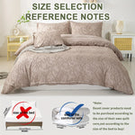 ensemble literie boho beige motif feuilles tissu brossé couvre lit taies oreiller double simple