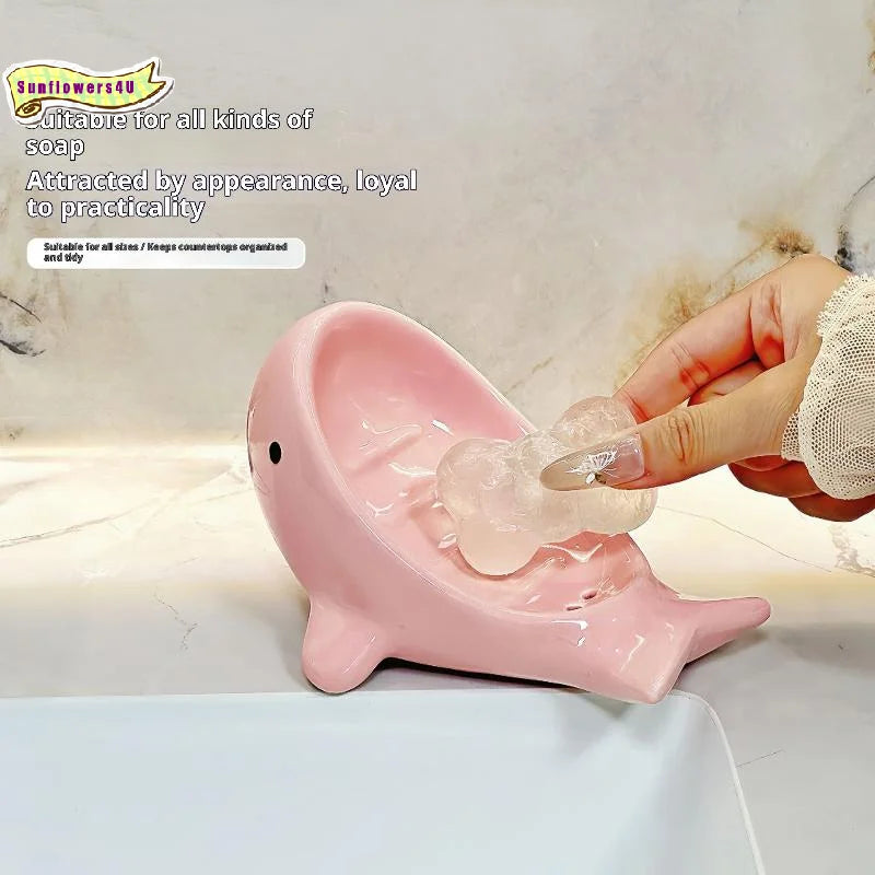 porte savon baleine rose bleu enfantin oculé lisse décoration ludique