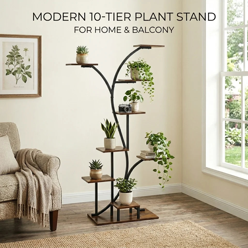 présentoir arboré multi niveaux moderne marron noir plantes décoration intérieure