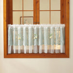 rideau brodé fleurs papillons bleu clair blanc transparent classique polyester