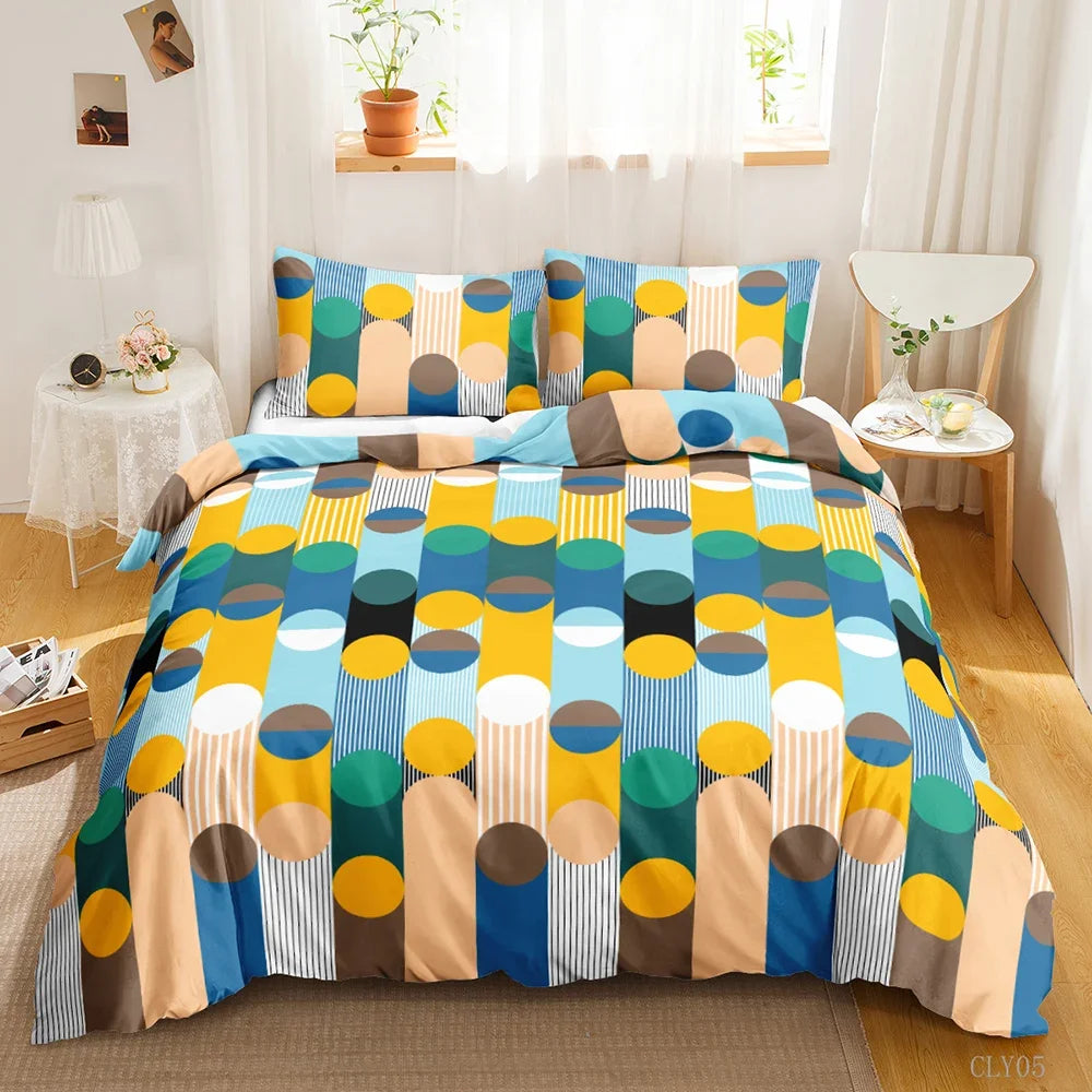 Housse de couette bohème bleu foncé motif géométrique sur lit double