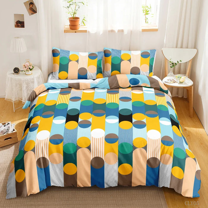 Housse de couette bohème bleu foncé motif géométrique sur lit double